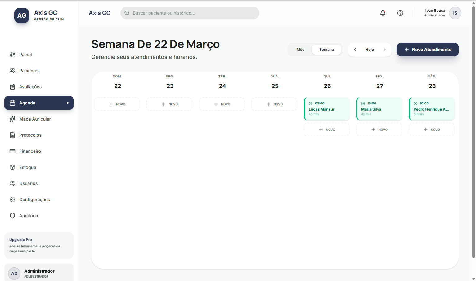 Agenda de atendimentos Axis GC